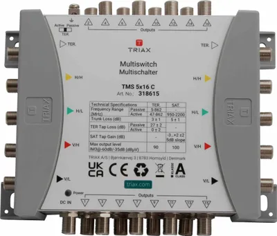 Immagine prodotto di Multiswitch a cascata TRIAX, 5 ingressi/16 uscite, senza alimentatore, 1 pz.