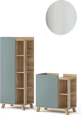 Immagine prodotto di Set di mobili da bagno Vicco Karen Sonoma/blu 3 parti, Model 47297
