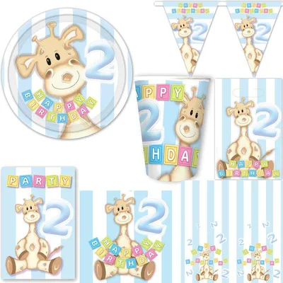 Produktbild von Partyset 2. Geburtstag Geburtstagsdeko Deko Giraffe Kindergeburtstag Zahl 2 Junge hellblau