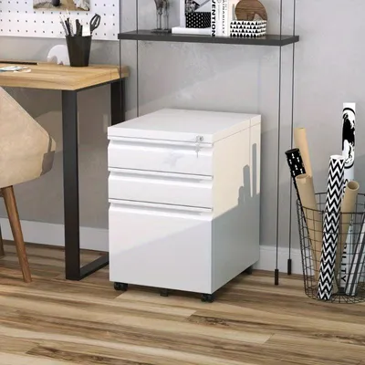 Imagen del producto de Rolkast de 39x48x60 cm – Archivador móvil de acero blanco con tres cajones y ruedas, ideal para oficinas