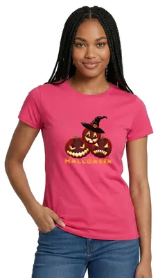 Produktbild von Spreadshirt Halloween Kürbisse Mit Hexenhut Gruselig Lustig Frauen T-Shirt, M, Azalea