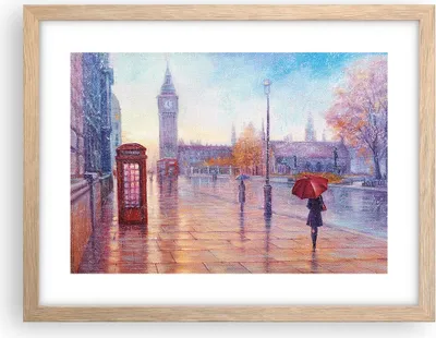 Produktbild von Gerahmtes Poster - Rahmen in heller Eiche - Groß Ben Regenschirm - 40x30 cm - Wand Bild - Wanddeko - Wandbilder - Kunstposter - Wandposter - Bilderrahmen - Bilder - Kunstdruck - P2NAA40x30-4394