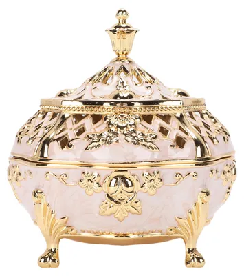Image de Porte-encens conique avec couvercle, style vintage européen, en alliage métallique, orné de sculptures artistiques, pour la décoration intérieure, blanc doré