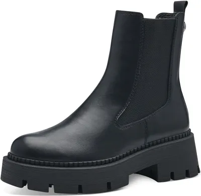 Produktbild von Tamaris Damen Stiefelette Schwarz Kunstleder, Gr. 39 EU, Schafthöhe 16cm, Absatz 5.5 cm, Normalweite F, derbe Profilsohle, Stretcheinsätze, TOUCHit-Fußbett, vegan, Art.-Nr. 1-25408-41