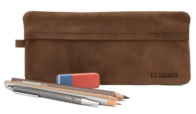 Produktbild von Leder Etui für Arbeit, Uni, Schule I Naturleinen Etui I Medium Braun