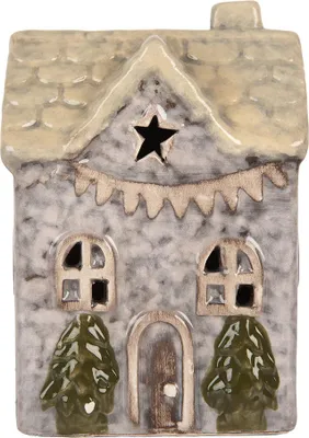 Image de Clayre & Eef Maison décorative avec LED LED 6x6x10 cm Gris Céramique
