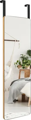 Image de Miroir mural avec cadre en bambou, coins arrondis, 2 crochets