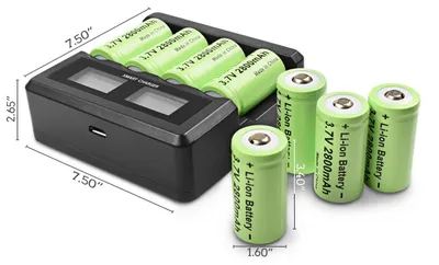 Productafbeelding van Lithium-ion batterijen, 2800 mAh capaciteit, oplaadbaar, 8 batterijen in een oplader, 3,7 V