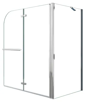 Produktbild von AICA 100cmx140cm Badewannenaufsatz 6mm NANO ESG-glas mit 65cm Seitenwand 2-teilig Faltwand Mit Handtuchhalter Badewannenfaltwand Duschwand