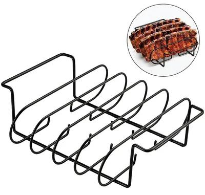 Produktbild von Spareribs Halter Grill, Edelstahl rippchenhalter grill für 5 Rippchen, Geeignet für Gasgrills und Holzkohlegrills