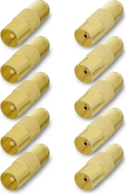 Produktbild von ARLI 10x TV Adapter Set – IEC 9,5 mm 5x Stecker + 5x Kupplung vergoldet auf F-Kupplung | Koaxial Konverter für SAT & TV