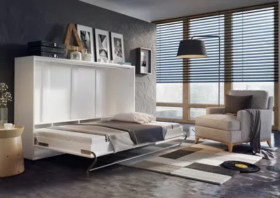 Produktbild von Nástenná posteľ Sklápacie lôžko CONCEPT PRO CP-04 Horizontal 140x200 WHITE MATT Nástenná sklápacia posteľ, sklápacie šatníkové lôžko, šatníková skriňa s integrovaným sklápacím lôžkom, funkčné lôžko vrátane lamelového roštu