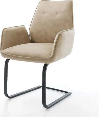 Produktbild von DELIFE Freischwinger Zoa-Flex Mikrofaser Beige Vintage Freischwinger flach Schwarz Taschenfederkern