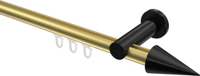 Produktbild von Interdeco Innenlaufstange / Gardinenstange mit Innenlauf Messing-Optik / Schwarz, Typ Platon Savio (Kegel), 20 mm Ø 1-läufig, 160 cm