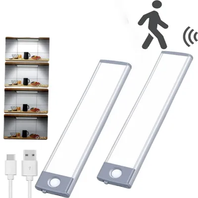 Produktbild von 2 Stück-40cm, LED Unterbauleuchte, Schrankleuchte mit Bewegungssensor, Magnetische Lichtleiste Schranklicht mit USB Ladefunktion, weißes Licht