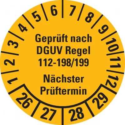Produktbild von Dreifke® Prüfplakette  nach DGUV 112-198/199 26-29, gelb, Ø 30mm, 18/B...