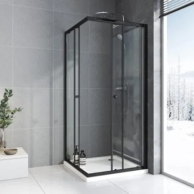 Productafbeelding van Douchecabine 75x80 cm, hoekinstap, doucheafscheiding met dubbele douchedeur, douchewand van 6 mm veiligheidsglas (helder), hoogte: 185 cm. Zonder douchebak