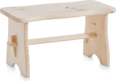 A simple wooden stool or bench shown against a white background.