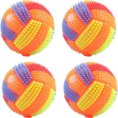 Produktbild von 4 Stück leuchtende, quietschende Hundeballspielzeuge, Hundeball mit Stacheln, Kauspielzeug für Welpen, springender Aktivierungsball für kleine und mittelgroße Hunde, Kauspielzeug zum Beißring, ungiftiger und BPA-freier Hundeball mit Stacheln