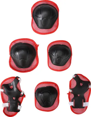 Image de Kit de protection pour enfants 6 pièces, rouge, pour skateboard, vélo, vélo de course et rollers, genouillères et coudières