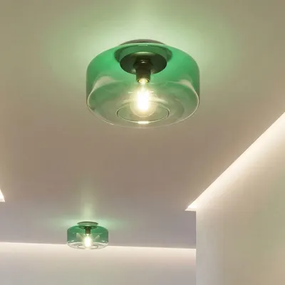 Produktbild von Deckenleuchte Glas rund D: 35 cm klein in Grün für E27 Modern Deckenlampe Wohnzimmer