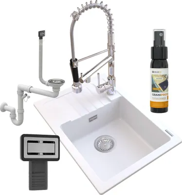 Produktbild von Granitan | GranitSpüle - Spülbecken 1-Kammer - 62x44 cm - Rechteckig - Schwarz - mit Küchenarmatur - mit Abtropffläche - ARGOS