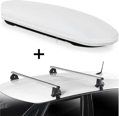 Immagine prodotto di Box da tetto VDPMAA460 460 litri bianco chiudibile + portapacchi VDP EVO ALU compatibile con per Toyota Aygo (AB40) 5 porte dal 2014