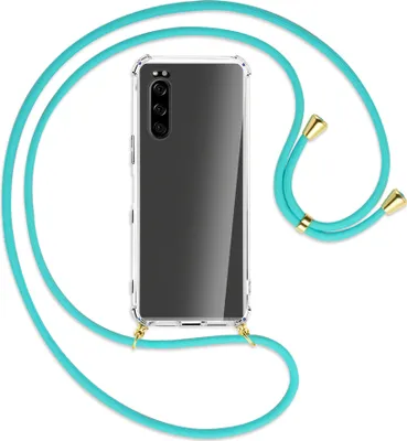 Produktbild von Handykette Backcover-Schutzhülle mit Band (Metall goldfarben) für Sony Xperia 5 - türkis