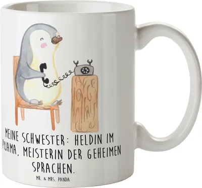 Produktbild von Mr. & Mrs. Panda Pott Schwester Heldin - Weiß - Geschenk, Geschwister, Familiengeschenk, tasse für kaffee, cappuccinotasse, Teepott, Geschwisterliebe, Kaffeepott, Familie