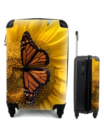 Produktbild von MuchoWow® Koffer Handgepäck Trolley Rollkoffer Kleine Reisekoffer mit 4 Rollen - Sonnenblume - Schmetterling - Frühling - Cabin Size < 55x40x23 cm & 55x40x20 cm - Fotokoffer - Kabinenkoffer - Boardgepäck - Reise-Box - Reisekoffer - Reisegepäck - Koffer mit Bild - Trolley für Kinder