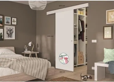 Image de Kit Porte Coulissante Prêt à Peindre, 204 x 83 x 4 cm, Blanc, Rail Inclus