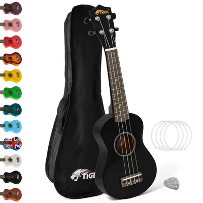 Immagine prodotto di TIGER UK7 - Ukulele per principianti, include una custodia morbida, un plettro in feltro e un set di corde di ricambio Aquila - colore nero