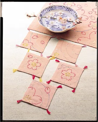 Produktbild von Olympus Sashiko Stickpackung "Untersetzer 5er Set", Stoff bedruckt, 10x10cm, Original aus Japan