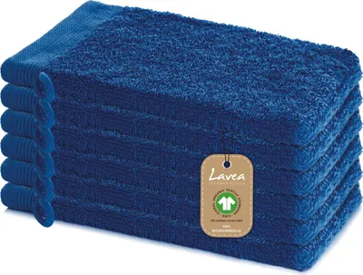 Produktbild von Lavea® 6er Set Waschlappen 16x22 cm, Waschhandschuhe Bali Frottee für Gesicht & Körper, kleine Handtücher, 100% GOTS Baumwolle, Premium Frottier, Navyblau