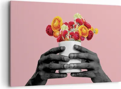 Produktbild von Bild auf Leinwand - Leinwandbild - Einteilig - Schwarz Hände Blumen - 120x80cm - Wand Bild - Wanddeko - Wandbilder - Leinwanddruck - Bilder - Wanddekoration - Leinwand bilder - AA120x80-4706