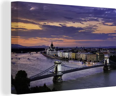 Obrázok produktu pre OneMillionCanvasses® - Výtlačky na plátne - 140x90 cm, Budapešť - Panoráma - Noc, nástenná umelecká dekorácia