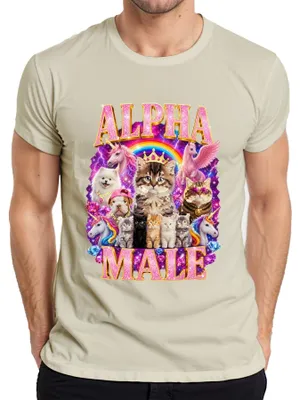 Immagine prodotto di Maglietta da uomo con scritta "Alpha Male", "Lustig Kätzchen Einhorn Hund", "Statement", "Sarcasmo", "Kater", taglia L, motivo: natura