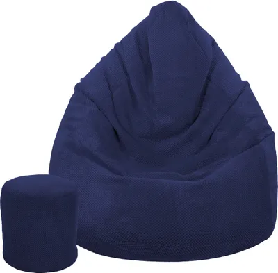 Produktbild von Sitzsack mit Hocker 100x75 Fußstütze Plüscht dunkelblau