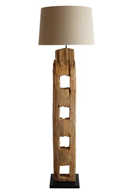 Produktbild von SalesFever Stehleuchte mit Cut-Outs 175 cm | Schirm Leinen | Gestell Treibholz & Metallrohr | B 30 x T 30 x H 175 cm | antikweiß – schwarz