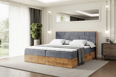Produktbild von ALTDECOR Boxspringbett LOLLI8 mit H4-Matratze + Topper, Kopfteil und Holz-Bettkasten -  140x200 - Dunkelgrau Samt