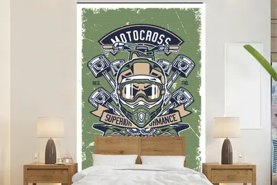 Produktbild von MuchoWow® Fototapete für Wohnzimmer oder Schlafzimmer Wandtapete Vinyl Motivtapete Mancave - Motor - Helm - Retro - 225x350 cm - Schlafzimmer tapete