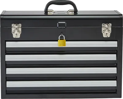 Obrázek produktu pro SucceBuy kovový box na nářadí - 52,1 cm, přenosný, se 4 zásuvkami, vnitřní materiál EVA, výsuv s kuličkovými ložisky, uzamykací mechanismus, práškový lak, multifunkční organizér na nářadí
