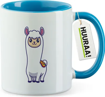 Produktbild von Huuraa Kaffeetasse Lama Comic 330ml Blau Keramik Kaffeebecher Geschenkidee