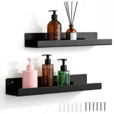 2 Acryl-Schwebebretter, schwarz, 38 cm, für Bad, Wohnzimmer, Küche