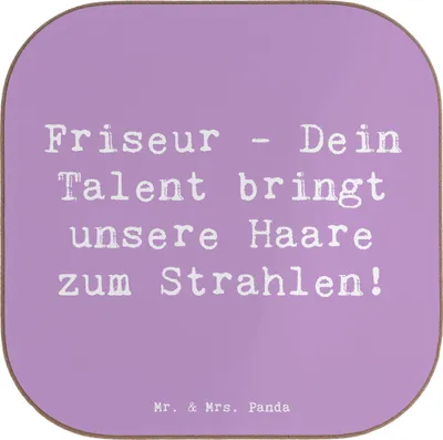 Produktbild von Mr. & Mrs. Panda Holzuntersetzer Spruch Friseur Talent - Lavendeltraum - Geschenk, persönliches, Lebensmotto, Bedanken, Aufmerksamkeit, Künstlerisch, gläseruntersetzer