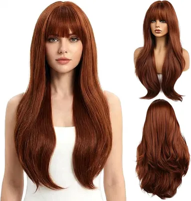 Zdjęcie produktu dla Syntetyczna Peryruka 66 cm, rudobrązowa, kręcona, do cosplay