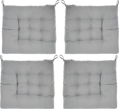 Zdjęcie produktu dla Intirilife 4x poduszka na krzesło do zawiązania w kolorze szarym - 40 x 40 x 3 cm - poduszka do siedzenia w domu, biurze, samochodzie, na sofie, ławce, w pomieszczeniach i na zewnątrz
