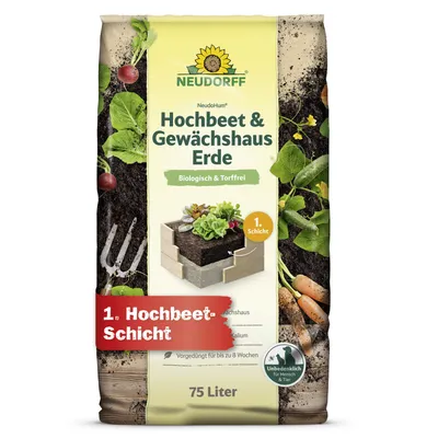 Produktbild von Neudorff NeudoHum Hochbeet und GewächshausErde kräftige Wurzelbildung, gesundes Pflanzenwachstum, vegan, natürlicher Kalium, verhindert Staunässe, 75l