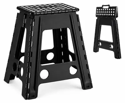 Image de Tabouret pliable de 45 cm, antidérapant, noir, en plastique, pour la cuisine
