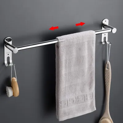 Productafbeelding van Uittrekbare handdoekhouder, 43-78 cm, roestvrij staal, zonder boren, handdoekstang, wandmontage, geschikt voor badkamer, keuken, handdoekhouder (zilver, 1-laags)